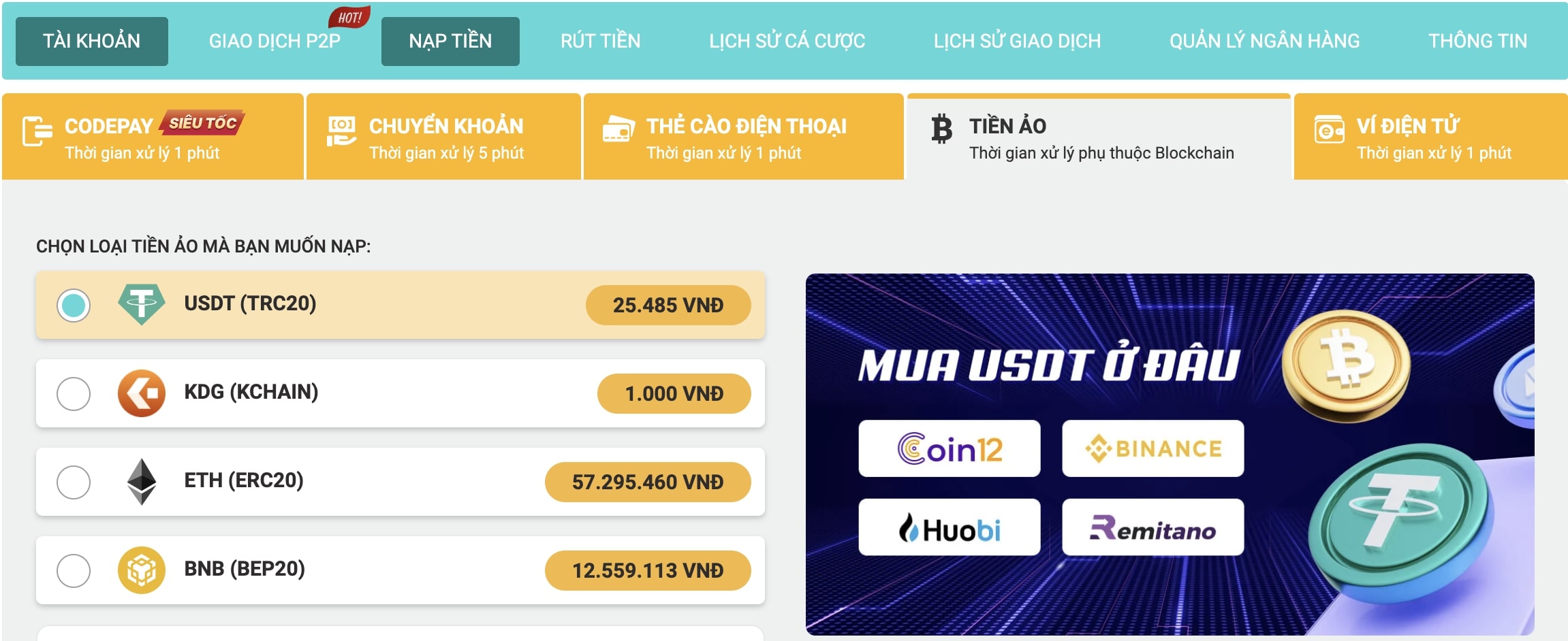 nap tiền vào Five88